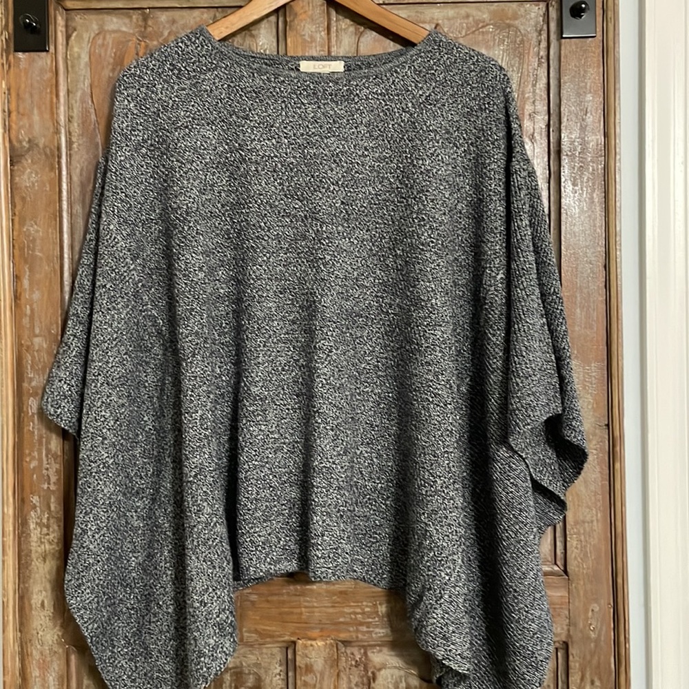 LOFT Poncho Style Black/Navy/Cream Sweater Size M/L - Picture 1 of 10